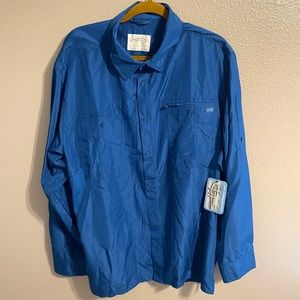 Men’s reel life // blue fishing button up long sleeve shirt